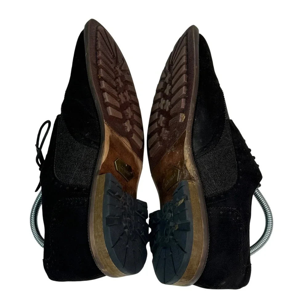 Todd‎ Welsh Mens Black Wingtip Brogue Oxford Dress Shoes Mixed Media Size 10M